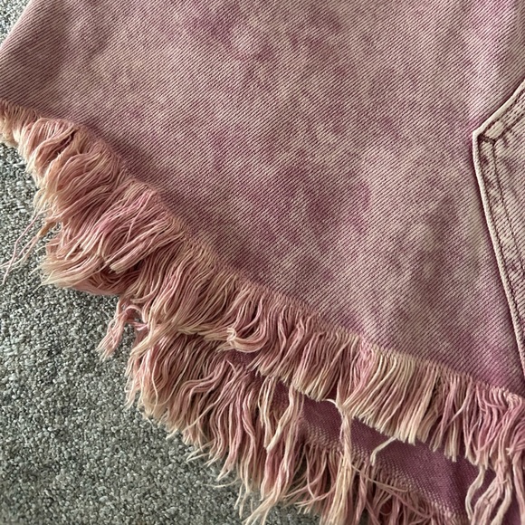 Free People We The Free Bailey Fray Hem Pink Denim Mini Skirt Size 25 - Picture 4 of 7